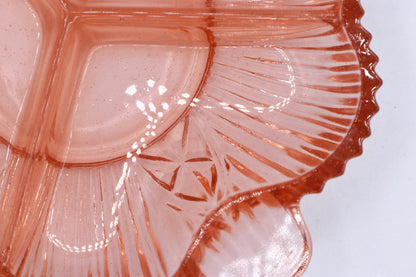 Vintage Rosalin Glass Tray Bowl 30s France Art Deco Floral Flowers Pressed Glass Pink Plate Offering Bowl Plate Walther