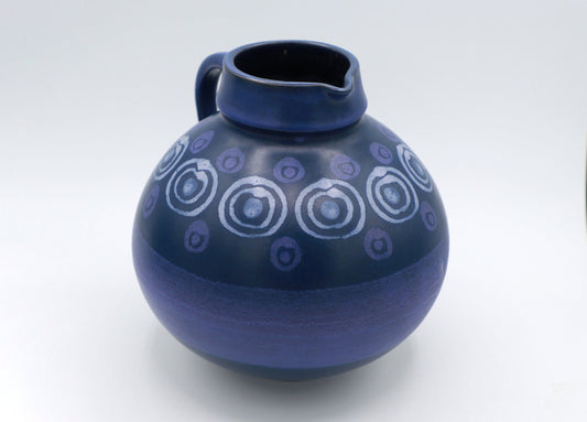 Vintage KMK Ceramic Vase Flower Vase Jug Mid Century Boho Scandi Minimalist Retro Blue Flowers Wirkkala Porcelain 70s 80s 1970