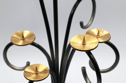 Large Mid Century vintage metal candle holder brass 7 gold black brass candlestick Old Hollywood Regency style 70s 1970