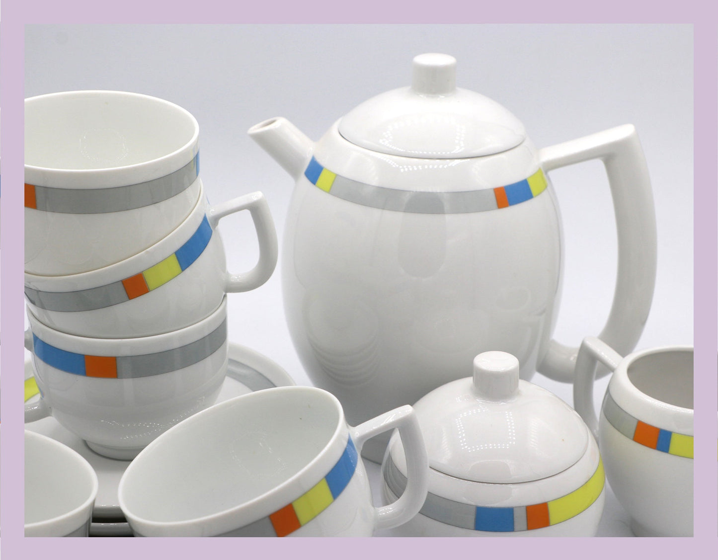 SET vintage Arzberg Memphis Milano Cafetières Ville Art Moderne Cafétéria Lutz Rabold 80s 90s Porcelaine Théière Postmoderne Cafetière