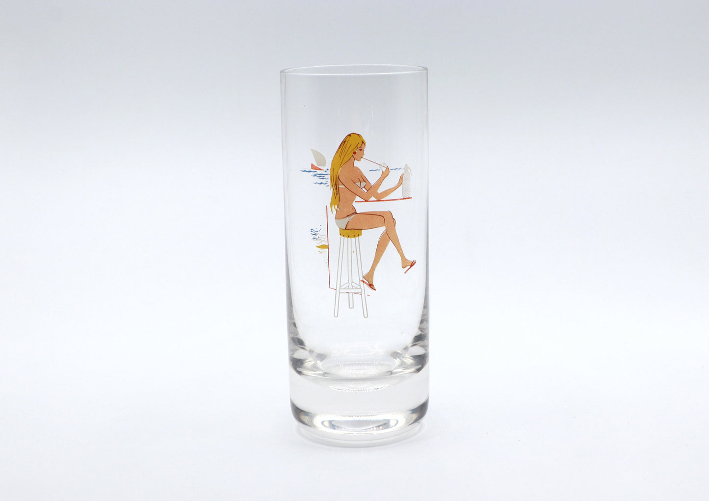 5 Vintage Drinking Glasses Pin Up Erotica Mid Century Women on the Beach Bikini Surfer Sexy Rarity 60s 50s 70s