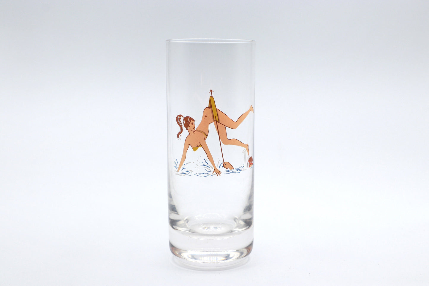 5 Vintage Drinking Glasses Pin Up Erotica Mid Century Women on the Beach Bikini Surfer Sexy Rarity 60s 50s 70s