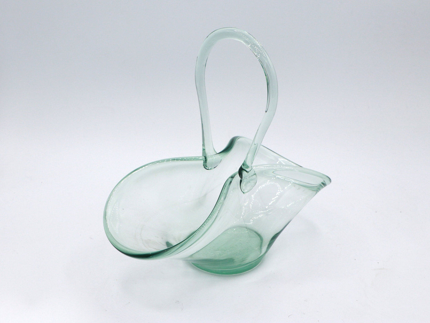 vintage Bonboniere Glass Basket Menthe Vert Bol Vert D’eau Années 70 1970 Boho Italie Murano Offrant Bol