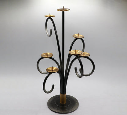 Large Mid Century vintage metal candle holder brass 7 gold black brass candlestick Old Hollywood Regency style 70s 1970