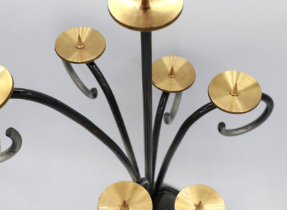 Large Mid Century vintage metal candle holder brass 7 gold black brass candlestick Old Hollywood Regency style 70s 1970