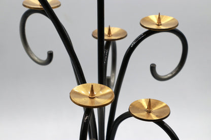 Large Mid Century vintage metal candle holder brass 7 gold black brass candlestick Old Hollywood Regency style 70s 1970