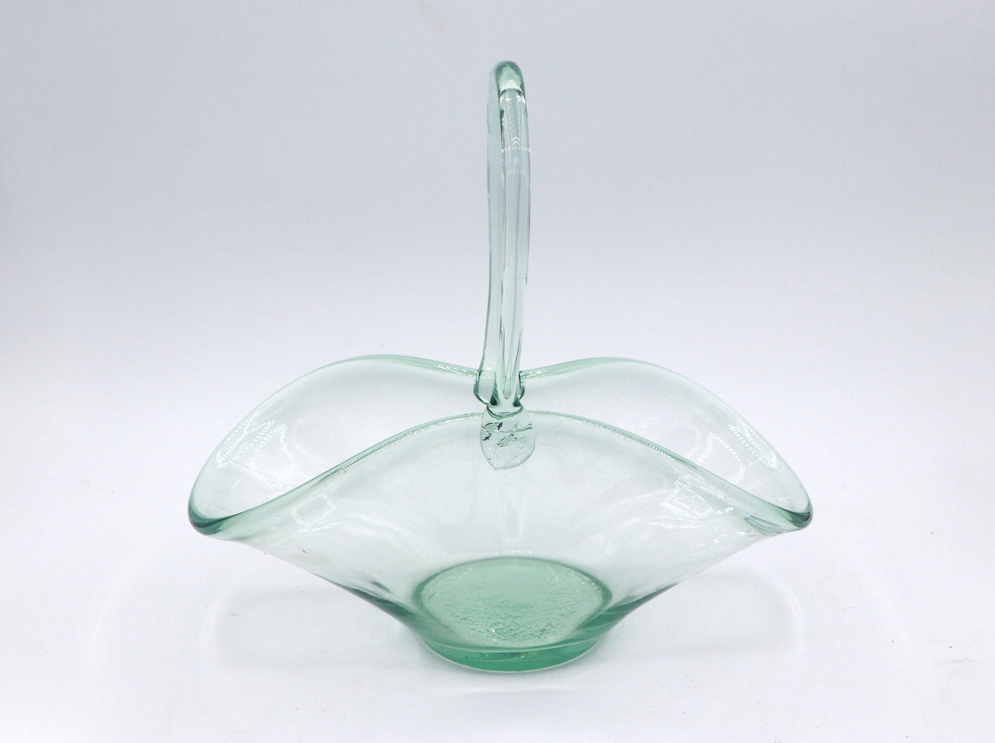 vintage Bonboniere Glass Basket Menthe Vert Bol Vert D’eau Années 70 1970 Boho Italie Murano Offrant Bol