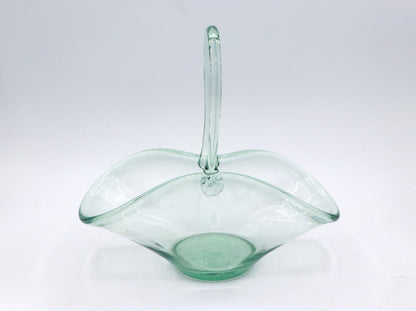 vintage Bonboniere Glass Basket Menthe Vert Bol Vert D’eau Années 70 1970 Boho Italie Murano Offrant Bol