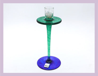 bougeoir en verre vintage Flirt Bleu Vert Années 80 Années 90 Memphis Milano Chandelier Postmoderne Chandelier Ettore Sottsass