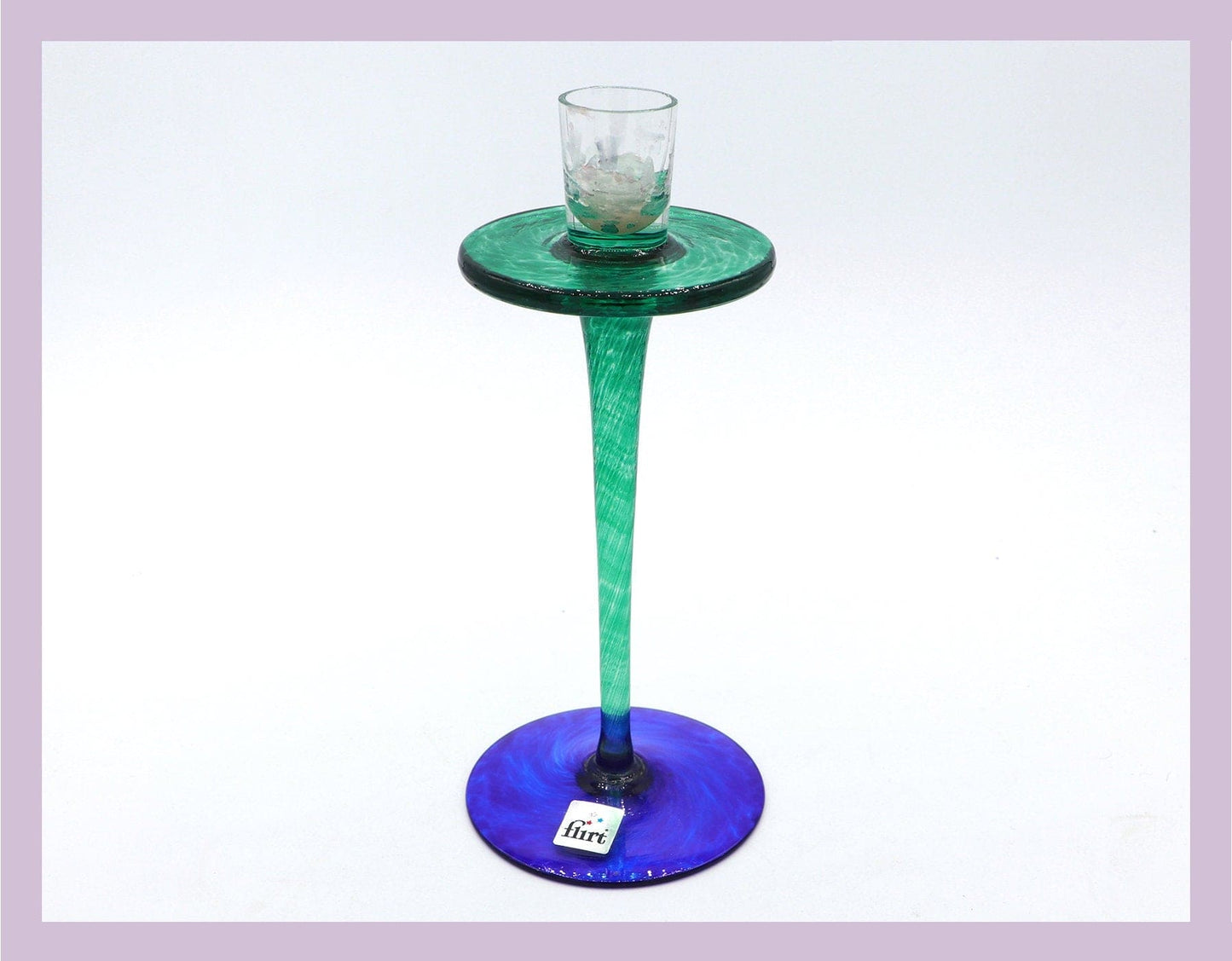 Vintage Glass Candle Holder Flirt Blue Green 80s 90s Memphis Milano Postmodern Candlestick Candlestick Ettore Sottsass