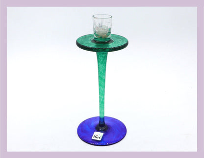 Vintage Glass Candle Holder Flirt Blue Green 80s 90s Memphis Milano Postmodern Candlestick Candlestick Ettore Sottsass