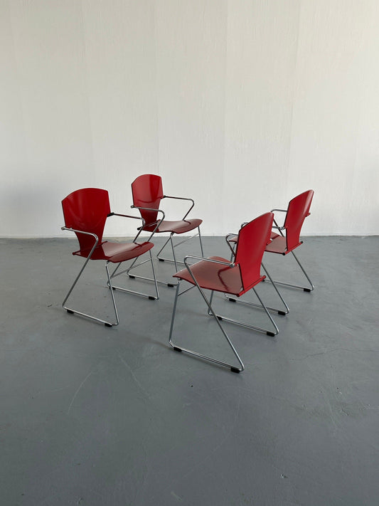 1 von 4 Bauhaus Design 'Egoa' Stapelbare Esszimmerstühle von Josep Mora für Stua, 1990er Jahre Spanien Vintage