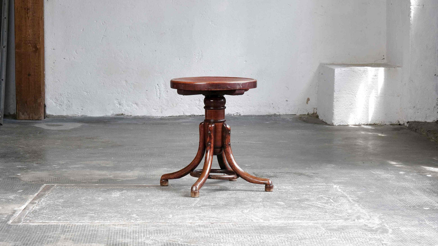 Tabouret de piano en bois courbé de Thonet avec marquage vintage