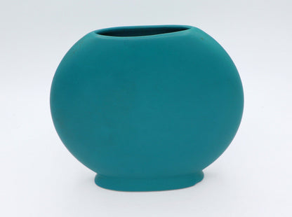 vintage Turquoise Vert ASA Vase Fleur Vase Pétrole Cercle Rond Céramique Memphis Milano 90s 90s 1990 1990s Allemagne Postmoderne