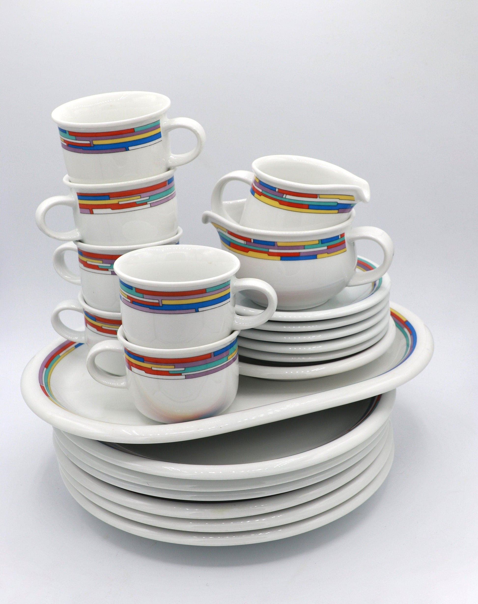 Vintage Set 6 Personen Kaffee Service Arzberg Deutschland Pastell Postmodern Sottsass Memphis Milano Deutschland 1980 1990 Keramik Tasse - 2nd home