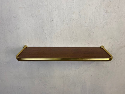 Elegant mid-century wall shelf in brass and teak vintage