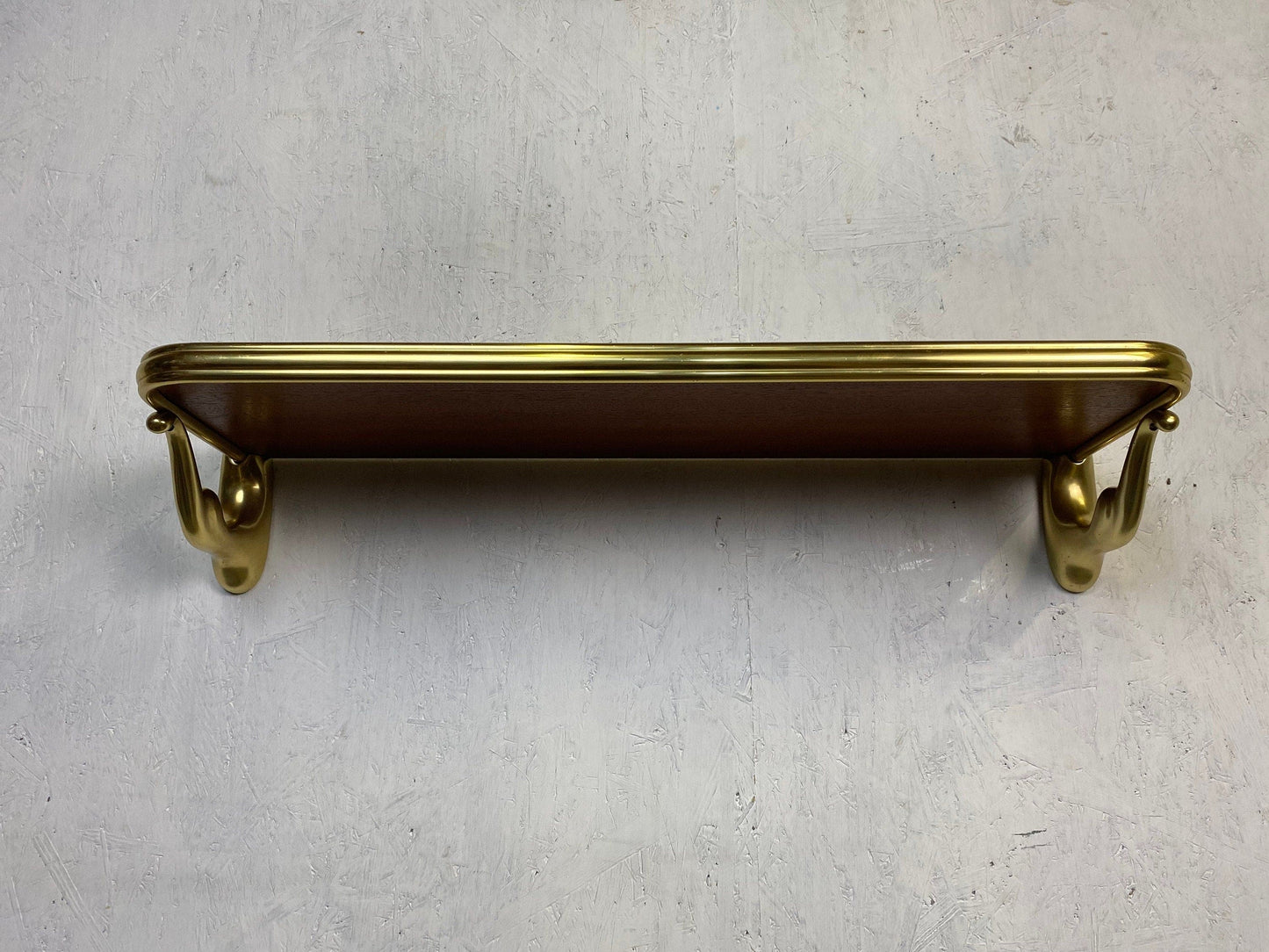 Elegant mid-century wall shelf in brass and teak vintage