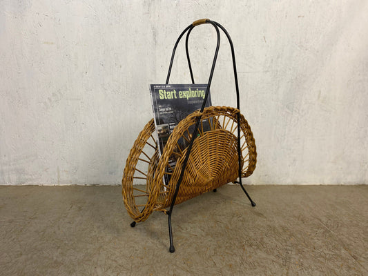 Unusual newspaper stand made of raffia vintage