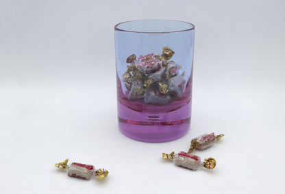 Vase en verre vintage Alexandrite Verre Arnolfo le Cambio Sergio Asti Bubble Long Drink Néodyme Italie années 70 60 Cristal Brutaliste Rose