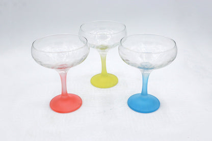 6 champagne glasses champagne bowls Italy 50s pastel red yellow blue glasses goblet mid century Italy Murano vintage