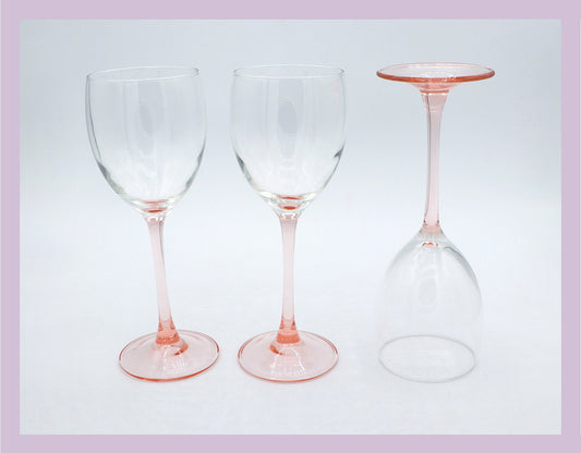 4 Vintage Red White Wine Pink Luminarc Rose Glasses Glass Goblet Chalice Minimalist Rosalin Pink 80s Art Deco Revival France