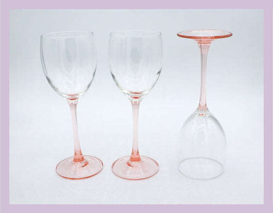 4 Vintage Red White Wine Pink Luminarc Rose Glasses Glass Goblet Chalice Minimalist Rosalin Pink 80s Art Deco Revival France