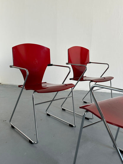 1 of 4 Bauhaus Design 'Egoa' Stackable Dining Chairs by Josep Mora for Stua, 1990s Spain Vintage