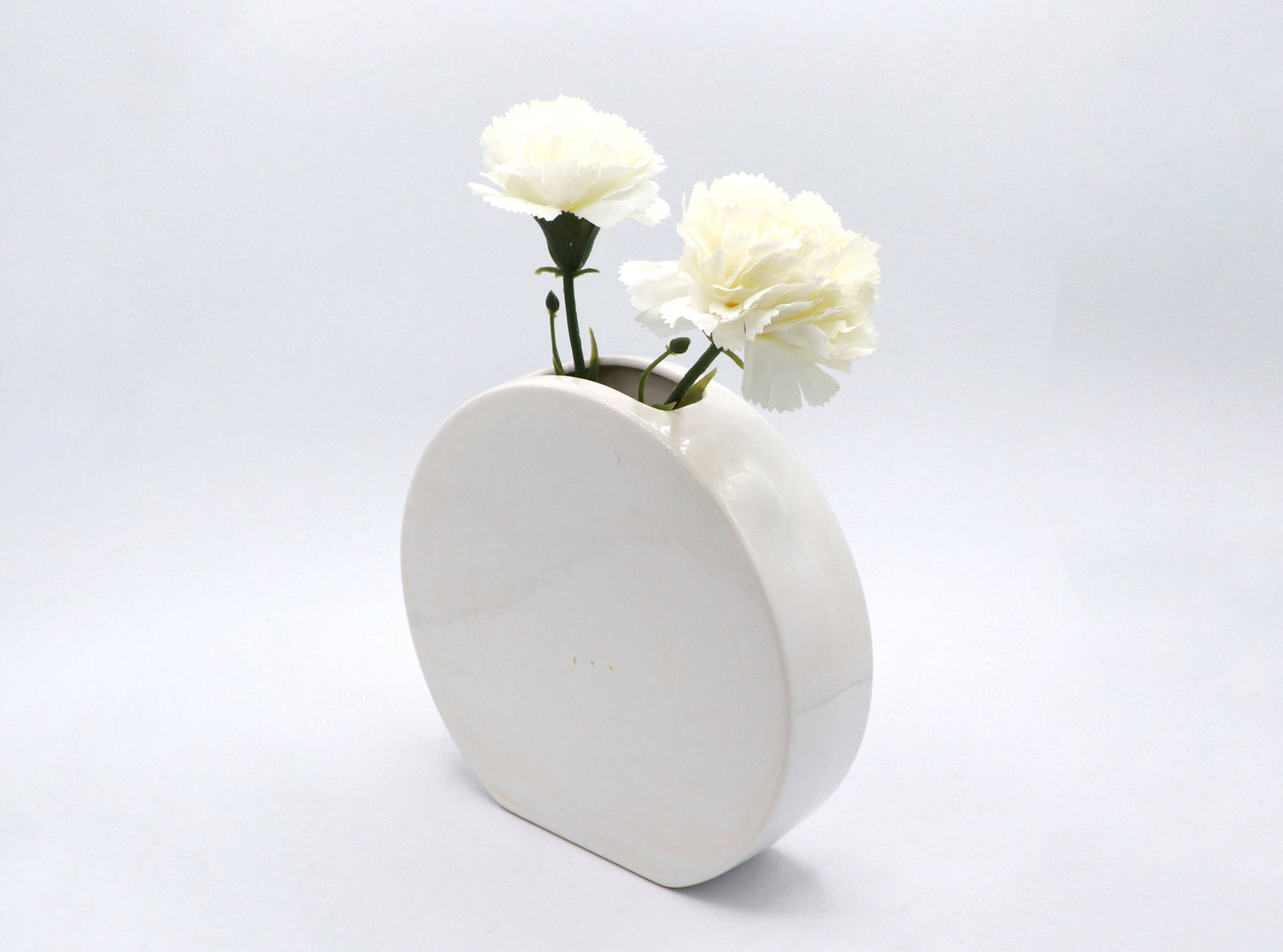 vintage Disc Vase Cercles Blanc ASA Vase Fleur Vase Rond Céramique Memphis Milano 90s 90s 1990 1990s Allemagne Postmoderne