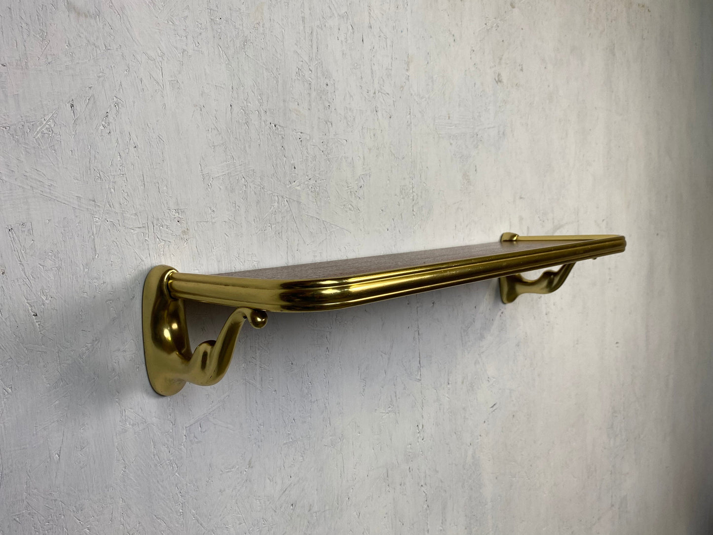 Elegant mid-century wall shelf in brass and teak vintage