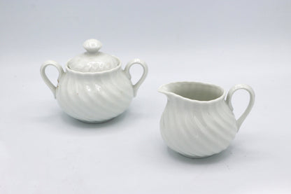 Vintage Set 4 / 6 Persons Marienbad Ingres White Porcelain Coffee Service Wave Edge Curved CZ Czech Republic 80s 90s