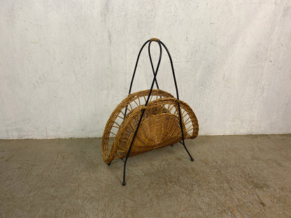 Unusual newspaper stand made of raffia vintage