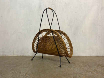 Unusual newspaper stand made of raffia vintage