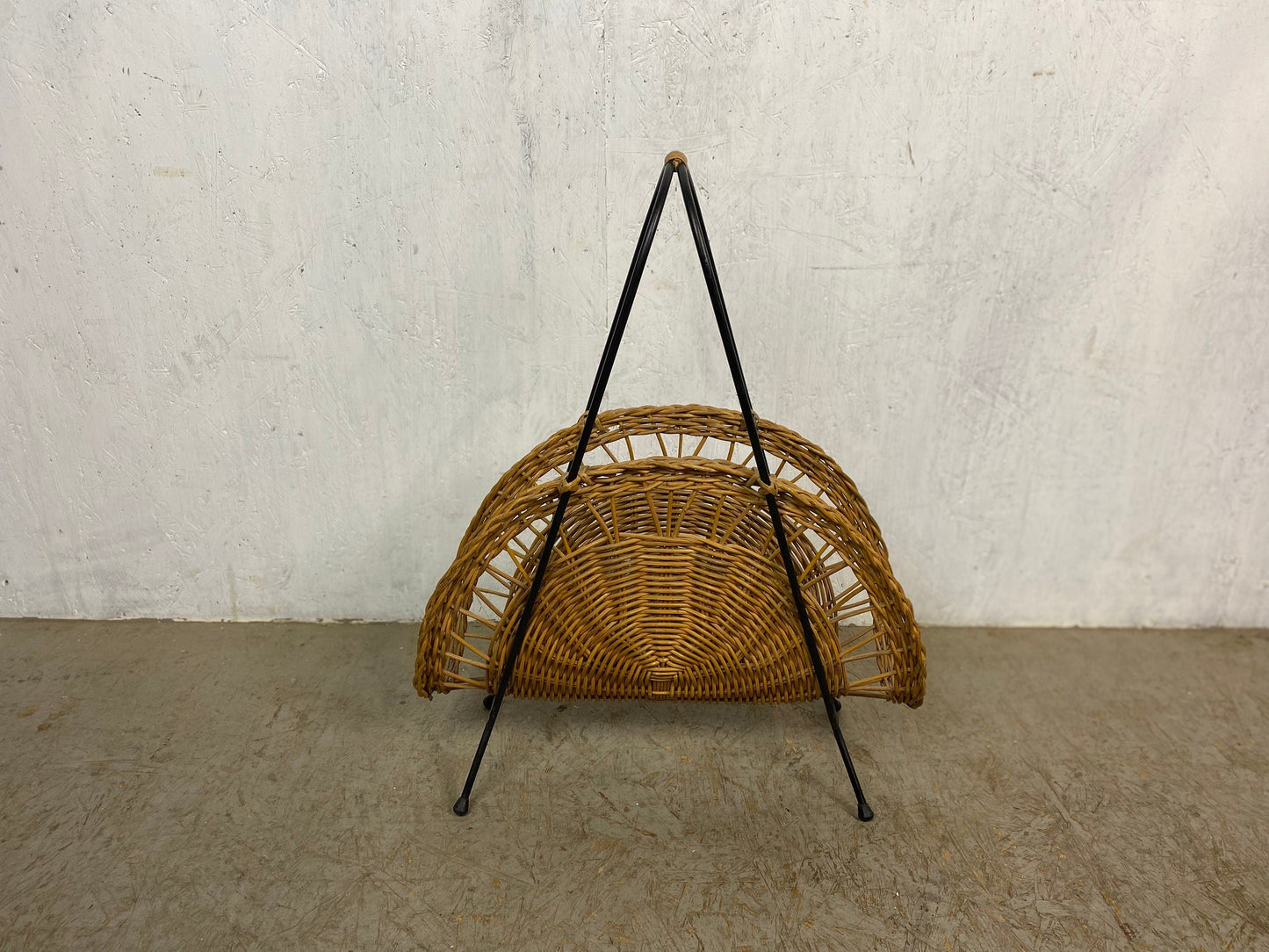 Unusual newspaper stand made of raffia vintage