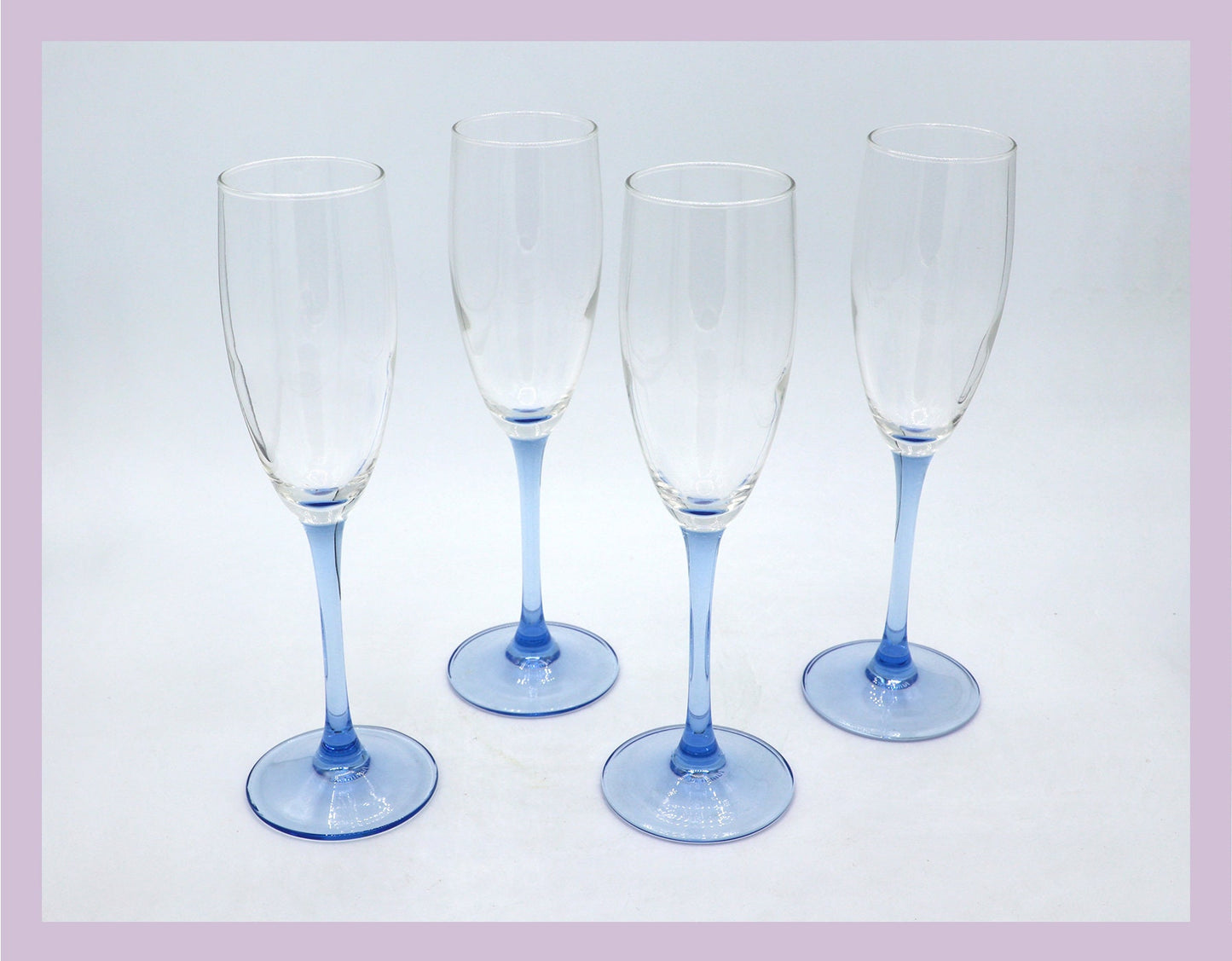 4 verres à champagne Luminarc vintage années 80 bleu azur bleu clair coupe gobelet art déco revival champagne champagne postmoderne