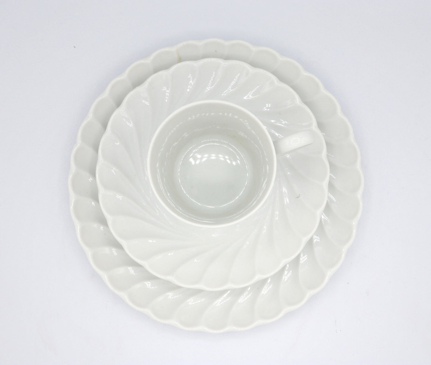 Ensemble vintage 4 / 6 personnes Marienbad Ingres Service à café en porcelaine blanche Wavy Edge Curved CZ République tchèque années 80 90