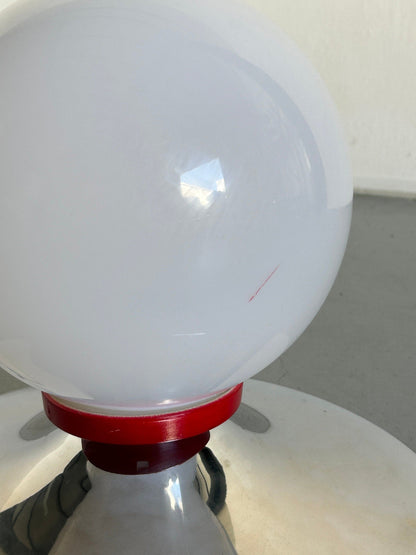 White plastic ball and chrome table lamp, 1970s Mid-Century Space Age or Atomic Age lamp vintage