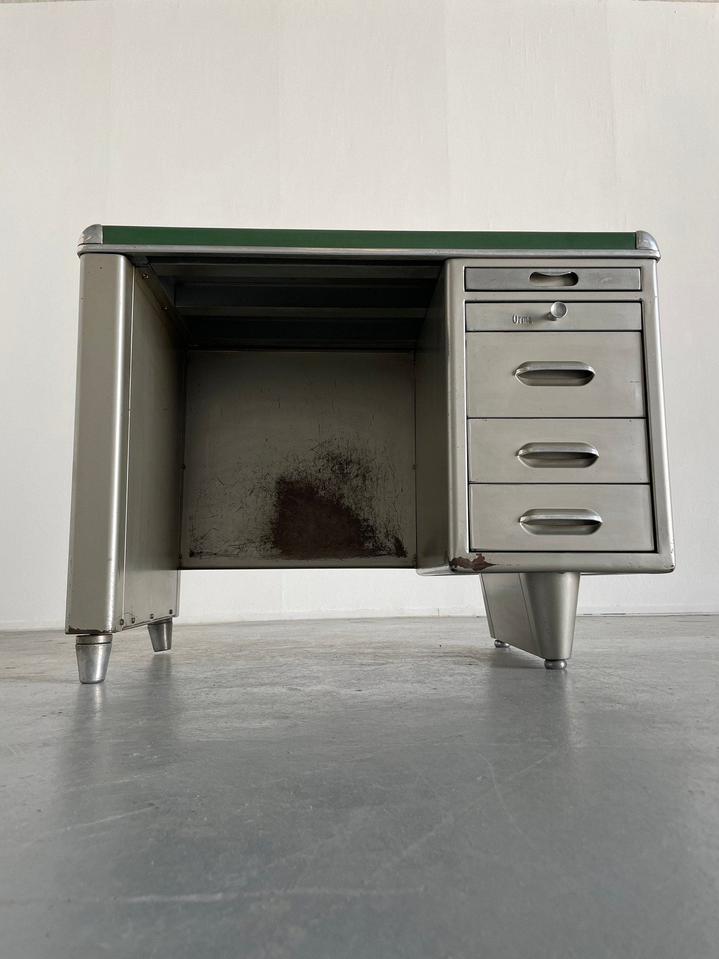 1950s Industrial Single Bank Steel Tanker Desk by Orma Milano, Italy