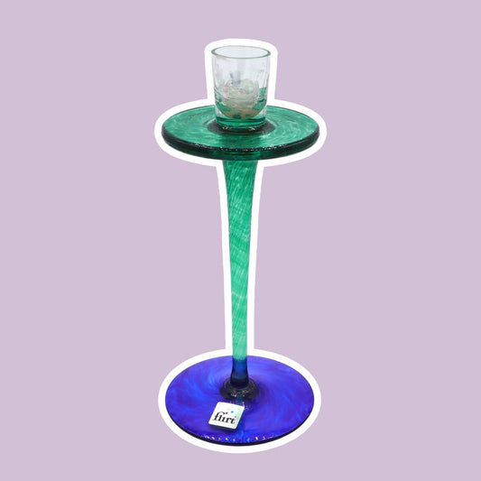 bougeoir en verre vintage Flirt Bleu Vert Années 80 Années 90 Memphis Milano Chandelier Postmoderne Chandelier Ettore Sottsass