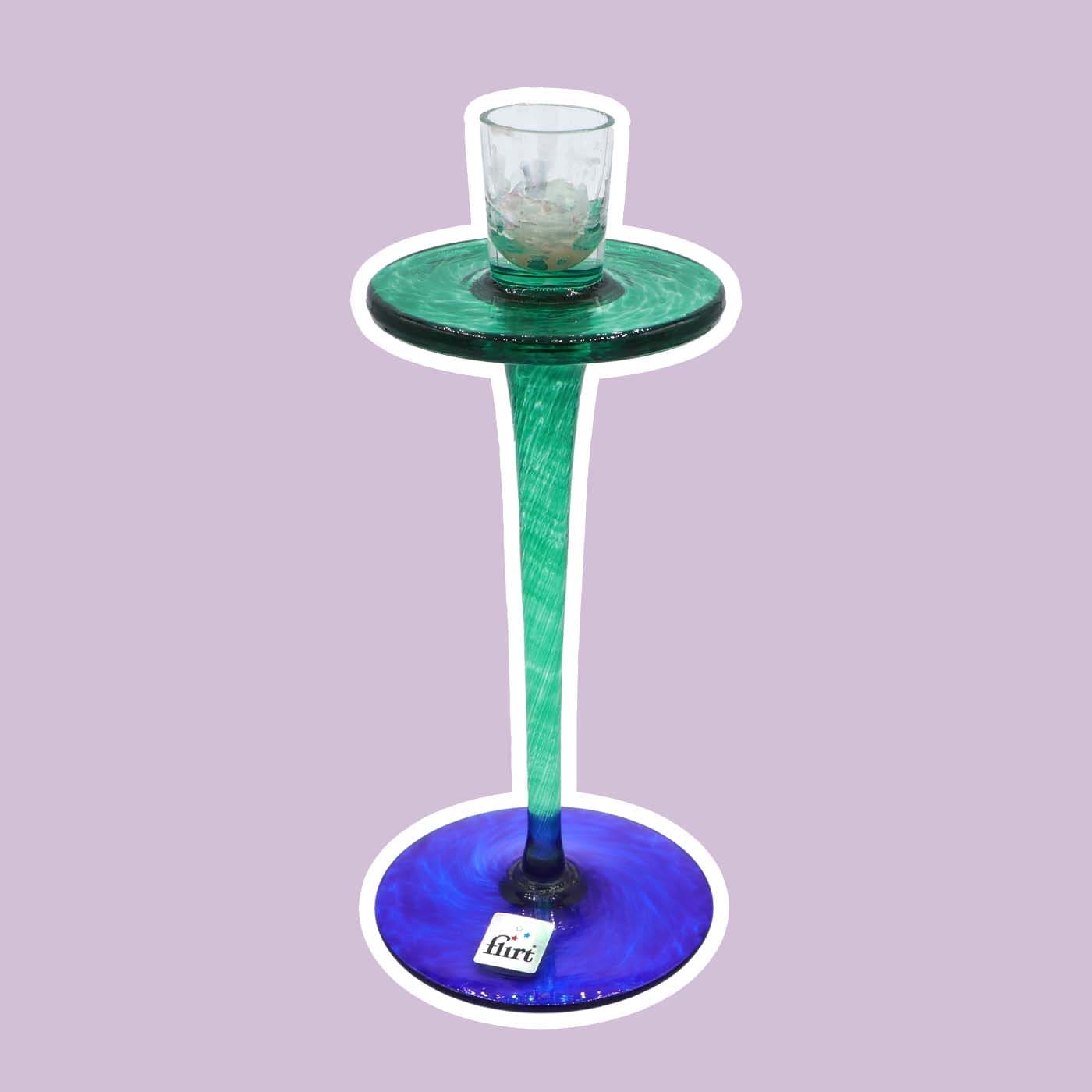 Vintage Glass Candle Holder Flirt Blue Green 80s 90s Memphis Milano Postmodern Candlestick Candlestick Ettore Sottsass