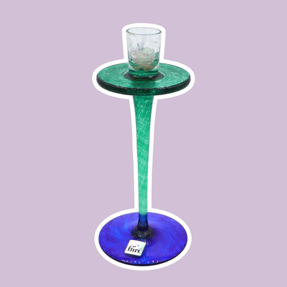 Vintage Glass Candle Holder Flirt Blue Green 80s 90s Memphis Milano Postmodern Candlestick Candlestick Ettore Sottsass