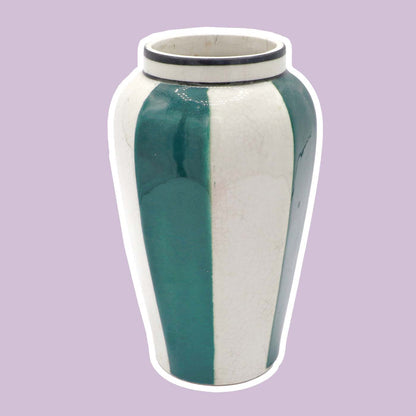 vintage années 1930 Art Déco Vase à fleurs Georgenthal Craquele Rayé Vert Blanc Rayures Crackle 30s 1930 1920 20s