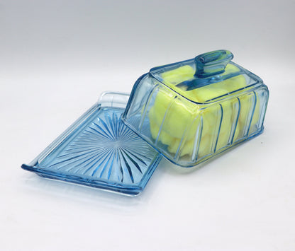 Vintage Danish butter tin hood Art Deco 30s 50s blue container glass lidded tin 1950 Denmark