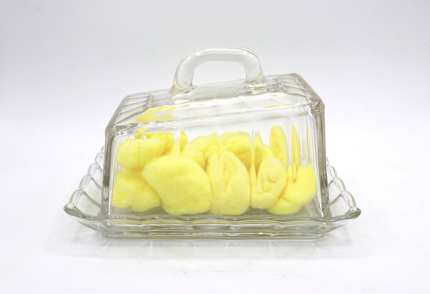 Vintage Butter Dose Haube Art Deco 30er 50er Behälter Glas Deckeldose 1950 Pressglas