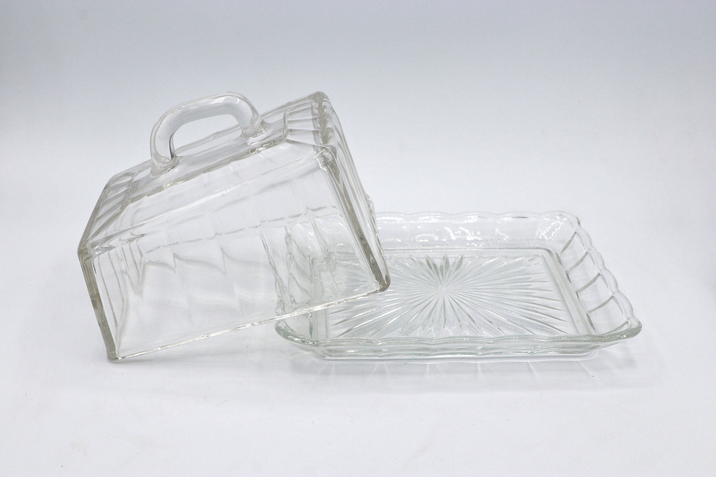 Vintage Butter Dose Haube Art Deco 30er 50er Behälter Glas Deckeldose 1950 Pressglas