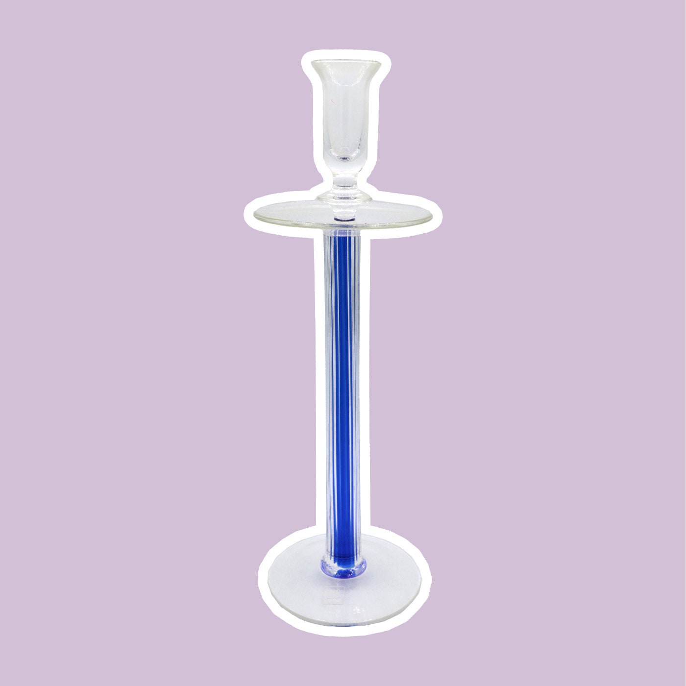 Vintage Glass Candlestick IVV Italy Postmodern Industria Vetraria Valdarnese Ultramarine Blue 80s 90s Memphis Milano Candlestick