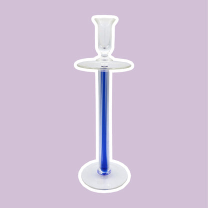 Vintage Glass Candlestick IVV Italy Postmodern Industria Vetraria Valdarnese Ultramarine Blue 80s 90s Memphis Milano Candlestick