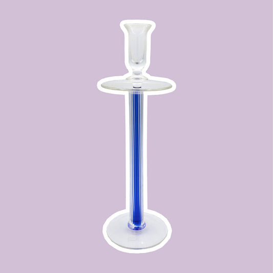 Vintage Glass Candlestick IVV Italy Postmodern Industria Vetraria Valdarnese Ultramarine Blue 80s 90s Memphis Milano Candlestick