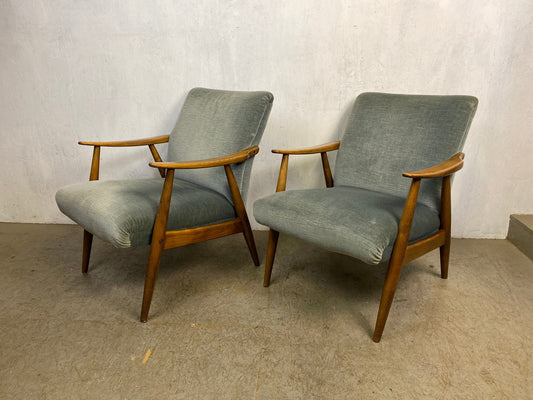 Two elegant mid-century armchairs in vintage beech