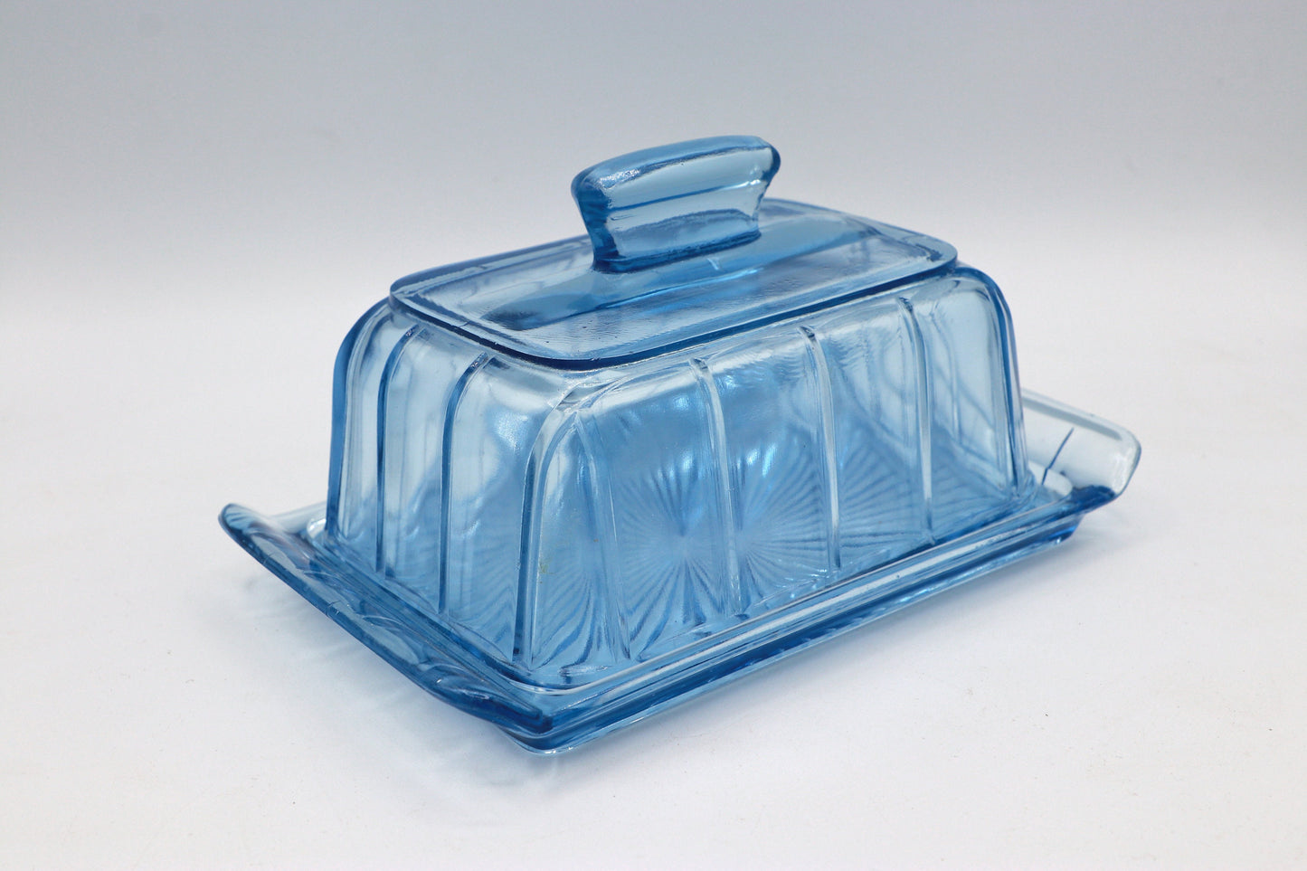 Vintage Danish butter tin hood Art Deco 30s 50s blue container glass lidded tin 1950 Denmark