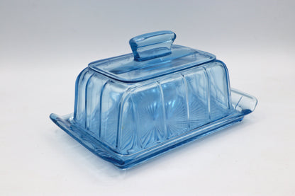 Vintage Dänische Butter Dose Haube Art Deco 30er 50er Blau Behälter Glas Deckeldose 1950 Dänemark